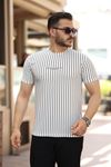 Erkek Dikey çizgili Ottoman Kumaş Kısa Kollu T-shirt