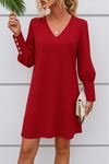 Kadın Uzun Kollu V Yakalı Kısa Ithal Krep Elbise