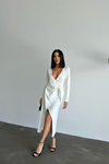 KRUVAZE BROŞ DETAYLI ELBİSE - Beyaz