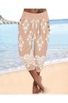 Kadın Beli Lastikli Etnik Desenli Kapri Süprem Pantolon