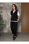 Kadın Kısa Kollu V Yakalı Kapşonlu Viskon Iki Iplik Bluz Ve Pantolon Takım