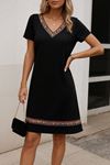 Kadın Kısa Kollu V Yakalı Etnik Desen şerit Detaylı Viskon Elbise