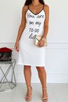 Kadın Kolsuz Askılı Sırt çapraz Detay To Do List Baskı Süprem Gecelik Elbise