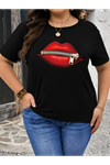 Baskılı Oversize Bisiklet Yaka T-shirt - Siyah