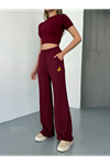 Osy Modal Yumuşak Dokulu Kumaş Nakış Işlemeli Rahat Bol Paça Eşofman Pantalon - Bordo