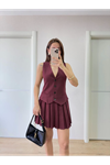 Takım Görünümlu Yelekli Mini Elbise- Bordo
