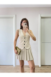Takım Görünümlu Yelekli Mini Elbise- Bej
