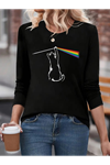 Kadın Uzun Kollu Bisiklet Yaka Baskılı Iki Iplik Bluz