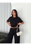 Osy Modal Yumuşak Dokulu Kumaş Bisiklet Yaka T-shirt Bol Paça Pantalon Ikili Takım -Siyah
