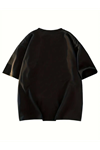 Baskılı Oversize Bisiklet Yaka T-shirt - Siyah