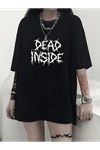 Baskılı Oversize Bisiklet Yaka T-shirt - Siyah