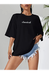 Baskılı Oversize Bisiklet Yaka T-shirt - Siyah