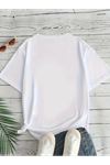 Baskılı Oversize Bisiklet Yaka T-shirt - Beyaz