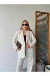 Keten Ceket Pantolon Ikili Takım - Beyaz