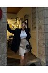 ŞANELKAPAKLI ÇOBAN DİKİŞ DETAYLI KISA ETEK - Bej