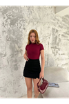Kısa Kol Badi Bluz - Bordo