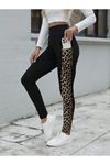 Kadın Yüksek Bel Cep Detaylı Leopar Desenli Dalgıç Tayt