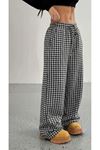 Kadın Yüksek Bel Lastikli Bağcıklı Geniş Kesim Kazayağı Dalgıç Pantolon