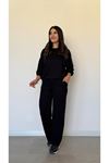 Kadın Uzun Kollu Bisiklet Yaka Viskon Iki Iplik Bluz Ve Pantolon Ikili Takım