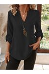 Kadın Truvakar Kol V Yakalı Keten Bluz