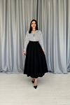 Siyah Uzun Pileli Etek