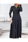 Kadın Krep Kumaş Uzun Kollu Tam Boy Puantiyeli Elbise 132 Cm
