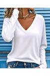 Kadın Uzun Kollu V Yakalı Viskon Iki Iplik Bluz