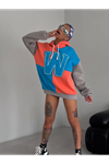 W Nakış İşlemeli Kapüşonlu Sweatshirt - Mavi