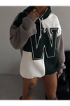 W Nakış İşlemeli Kapüşonlu Sweatshirt - Yeşil