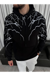 Yıldırım Baskılı Kapşonlu SweatShirt - Siyah