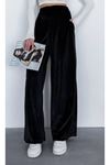 Kadın Yüksek Ben Beli Lastik Detay Kadife Kumaş Bol Paça Pantolon