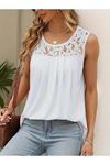 Kadın Askılı Yuvarlak Yaka Dantel Detaylı Viskon Bluz