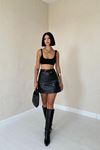 Siyah Kemerli Mini Deri Etek