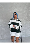 Unisex Üç İplik Parçalı Yakalı SweatShirt - Yeşil