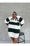 Unisex Üç İplik Parçalı Yakalı SweatShirt - Yeşil