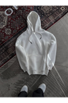 Kapşonlu Üç İplik Penye Basic SweatShirt - Beyaz