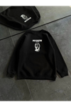 Kışlık Bisiklet Yaka Baskılı SweatShirt - Siyah