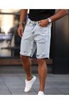 Erkek Açık Mavi Detaylı Kot Şort