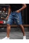 Erkek Mavi Yırtık Detaylı Şort