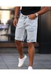 Erkek Açık Mavi Detaylı Kot Şort