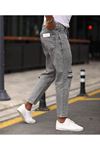 Erkek Gri Yıkama Yırtık Detaylı Boyfriend Jean