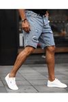 Erkek Buz Mavi Yırtık Detaylı Kot Şort