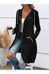 Kadın Uzun Kollu Kapşonlu önden Fermuarlı Midi Dalgıç Ceket