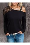 Kadın Tek Omuzu Açık Askılı Dantelli Viskon Bluz