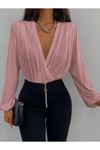 Kadın Uzun Kollu Kruvaze Yaka Sandy Bluz