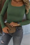Kadın Uzun Kollu Derin Yuvarlak Yaka Kaşkorse Bluz