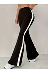 Kadın Yüksek Bel İspanyol Paçalı Yanlardan şerit Detaylı Dalgıç Tayt Pantolon