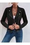 Kadın Uzun Kollu Yakalı önden Fermuarlı Kısa Süet Ceket