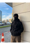 Samuray Ninja Çift Kapşonlu ZIP Fermuarlı Kanguru Çepli Tam Fermuarlı Hoodie Swetshirt - Siyah