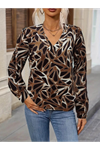 Kadın Uzun Kollu V Yaka Düşük Omuz Geometrik Desen şardonlu Dalgıç Bluz